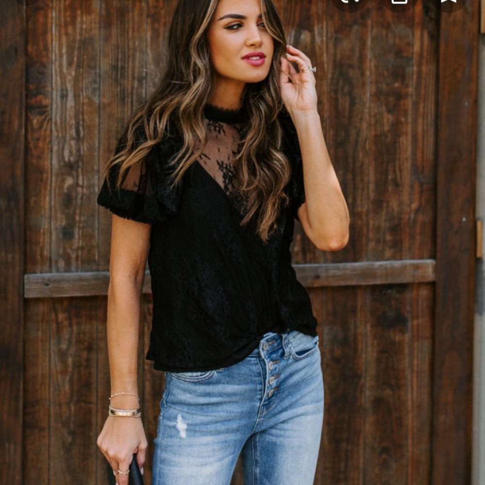 Take My Breath Away Ruffle Lace Top in Black